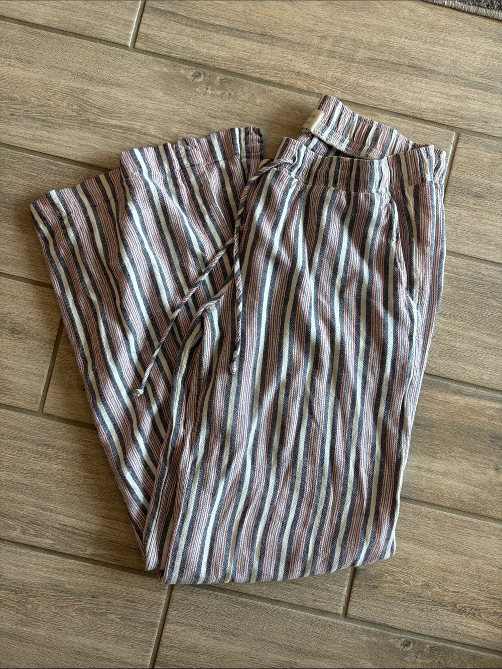 cloth & stone Wide Leg Striped Pants in Blue, Brown & White